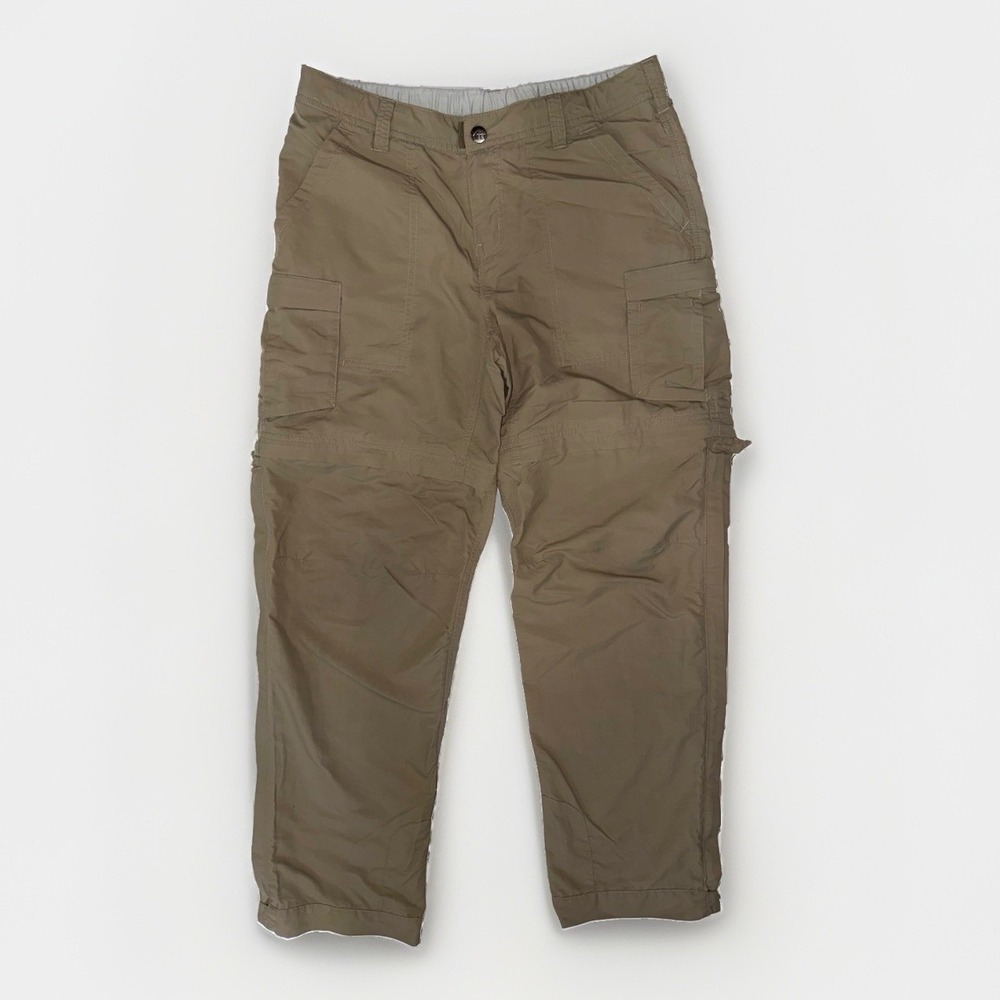 REI Womens 4 Petite Convertible Hiking Pants Zip Off Shorts Khaki Cargo Nylon